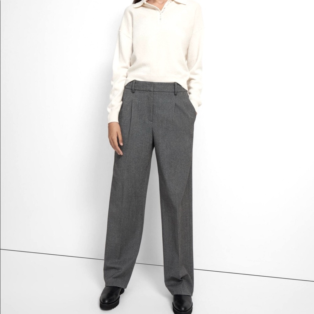 NWT Theory Pleat Trouser Charcoal Gray Wool Blend Pleated Wide Leg Pants Size 2